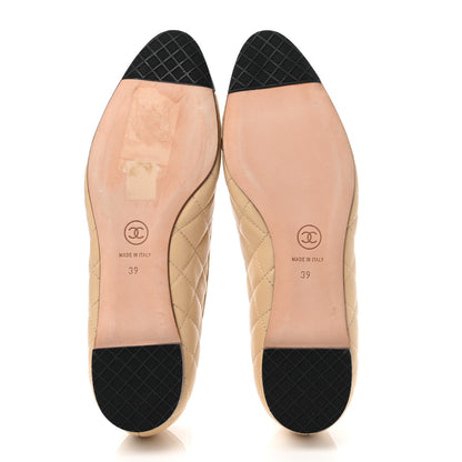 Chanel Lambskin Quilted Cap Toe Ballerina Flats 39 Beige Black 5 of 9