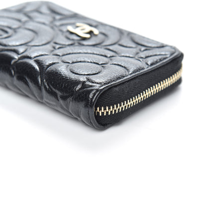 Chanel Caviar Camellia Embossed Zip Coin Purse Black 9 of 10