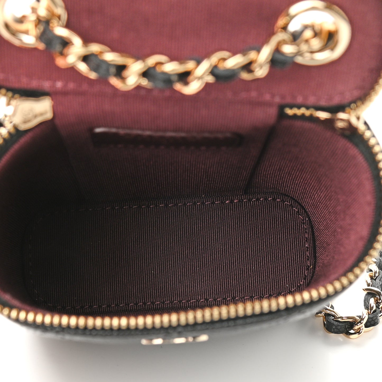 Caviar Quilted Small Vertical Coco Beauty Vanity Case With Chain Black