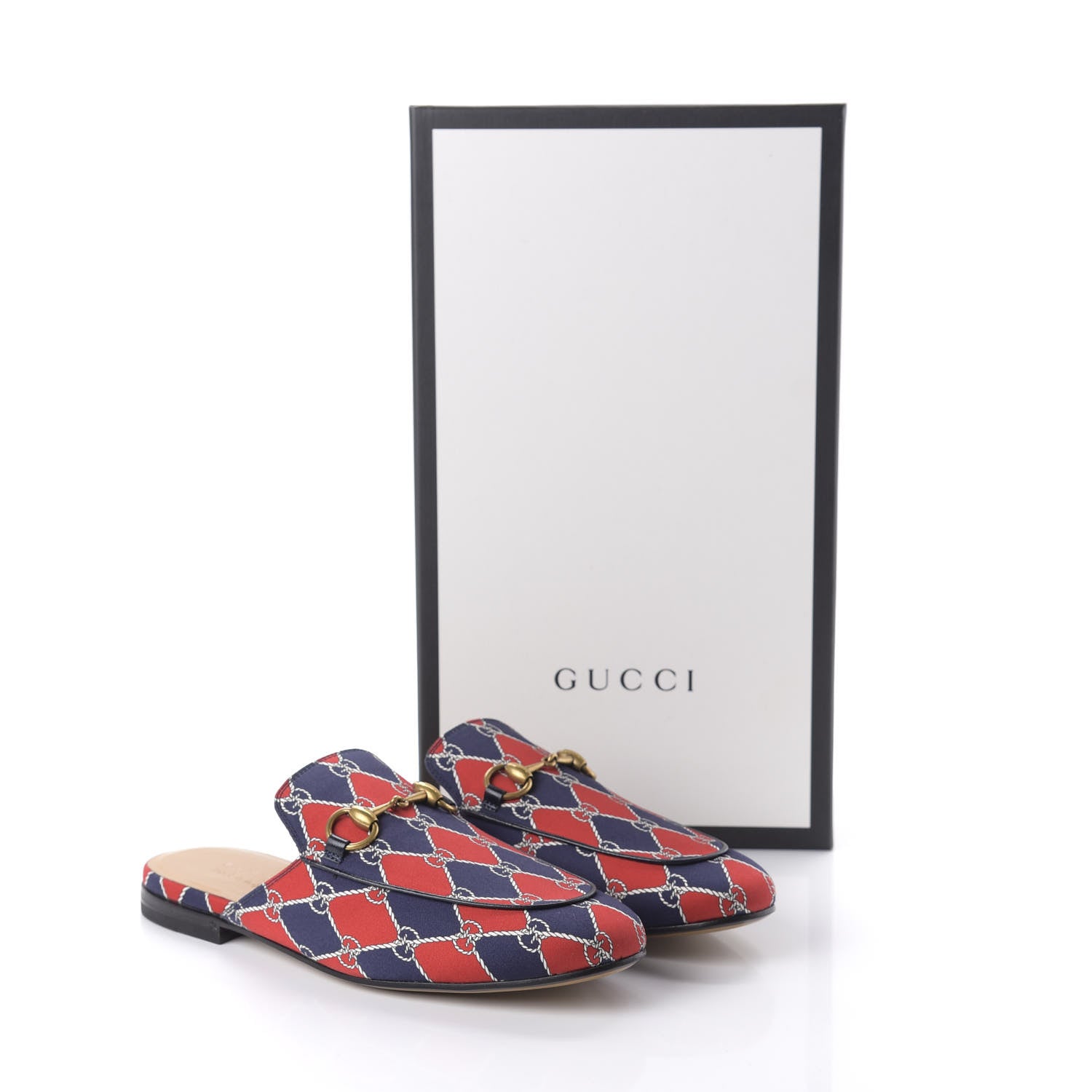 Gucci Mini GG Rhombus Chain Mens Princetown Slippers 5 Royal Bleuett Red 9 of 9