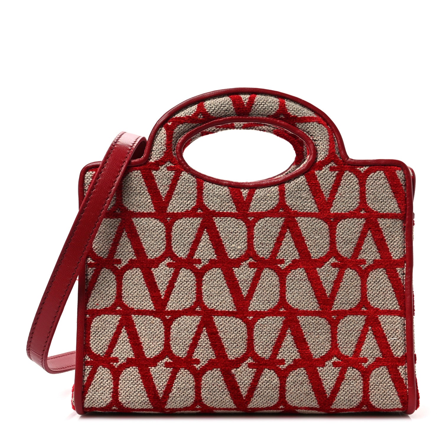 Valentino Garavani Toile Iconographe Goatskin Mini Le Troisieme Shopping Bag Naturale Rosso Valentino 1 of 6