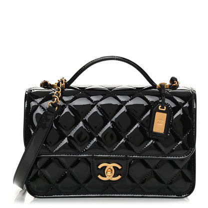 Chanel Patent Quilted Small School Memory Top Handle Flap Black 1 of 12