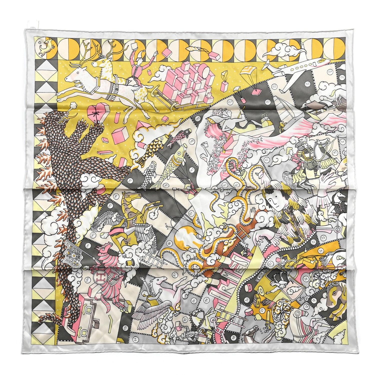 Hermes Silk Vintage L Epopee D Hermes Detail Scarf 70 Gris Jaune Rose 1 of 5