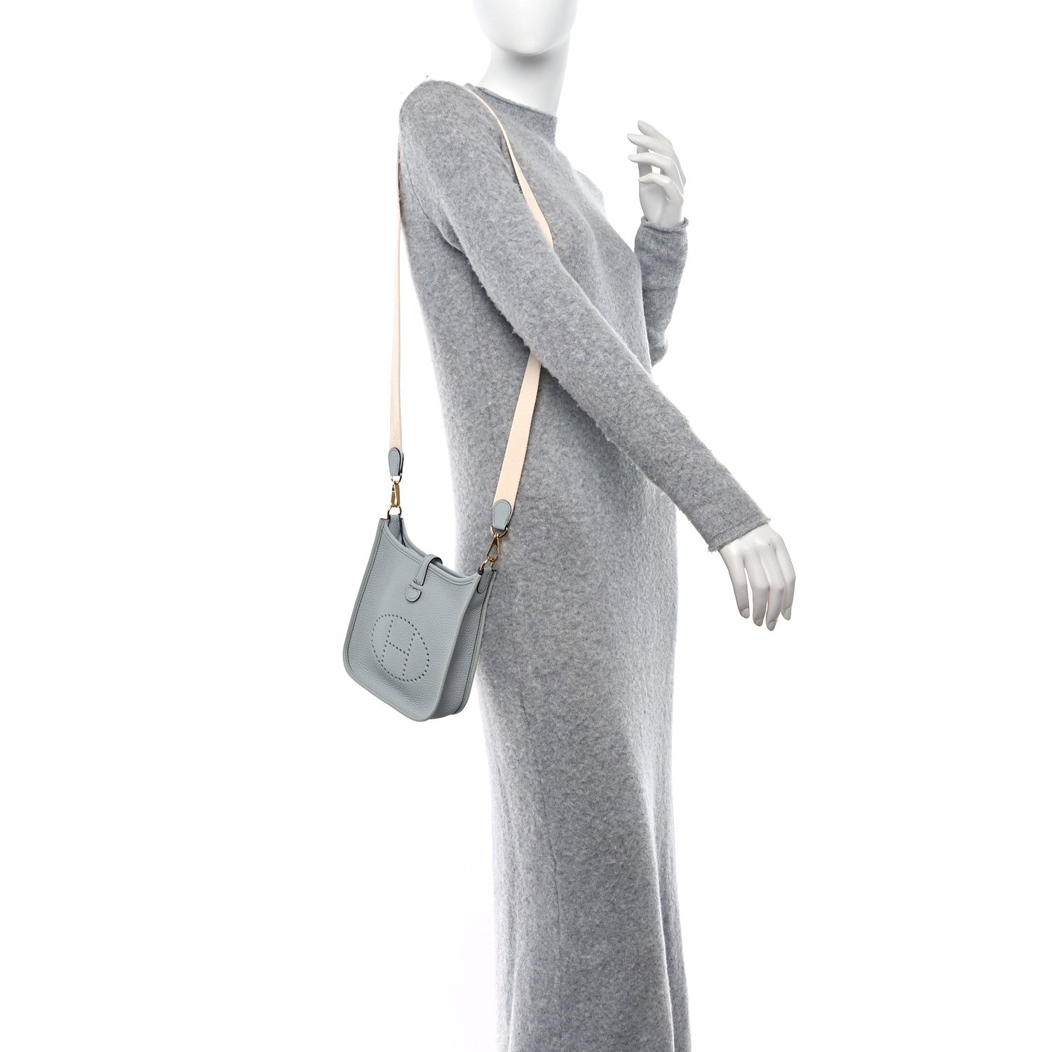 Hermes Taurillon Clemence Amazone Evelyne TPM Bleu Pale Nata 2 of 9