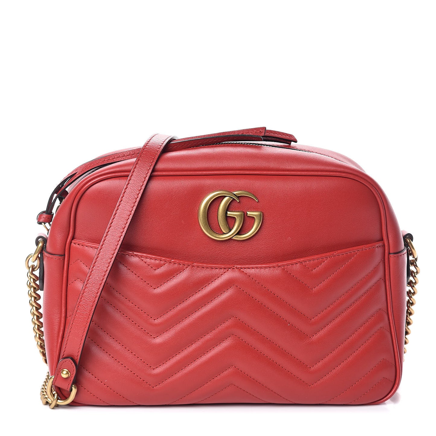 Calfskin Matelasse Medium GG Marmont Chain Shoulder Bag Hibiscus Red