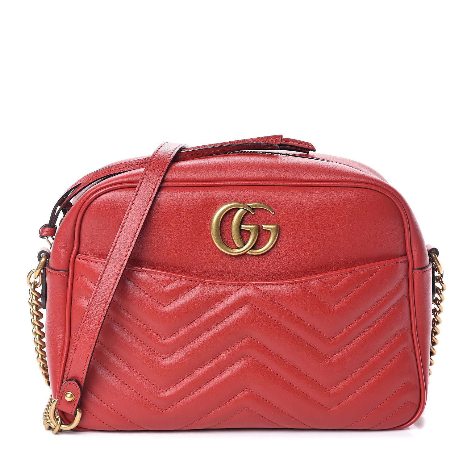 Gucci Calfskin Matelasse Medium GG Marmont Chain Shoulder Bag Hibiscus Red 1 of 9