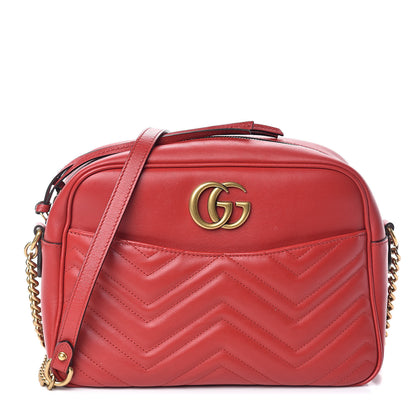 Gucci Calfskin Matelasse Medium GG Marmont Chain Shoulder Bag Hibiscus Red 1 of 9