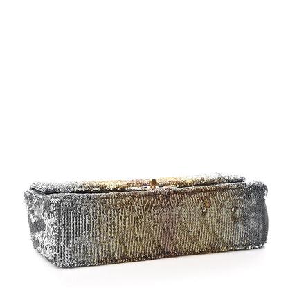 Chanel Sequin Medium Single Flap Silver Gold 4 of 10