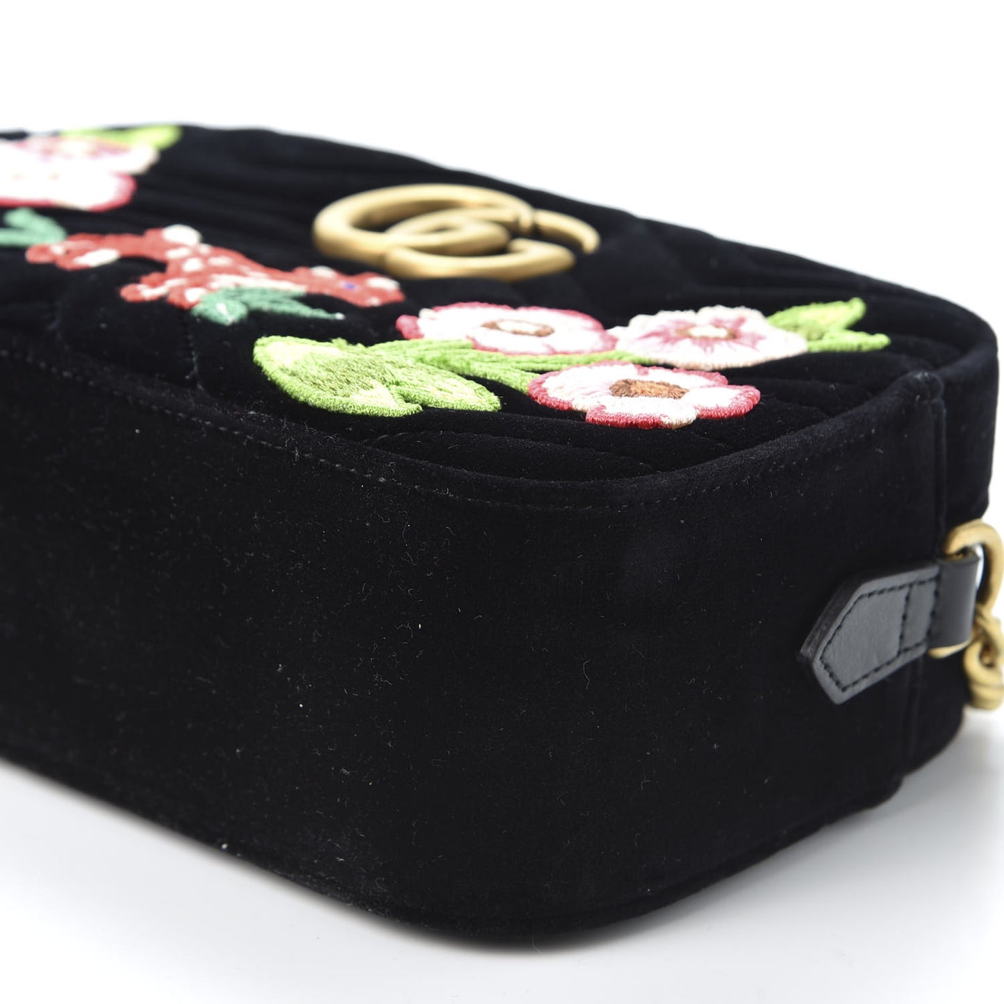 Velvet Matelasse Deer Embroidered Small GG Marmont Chain Shoulder Bag Black
