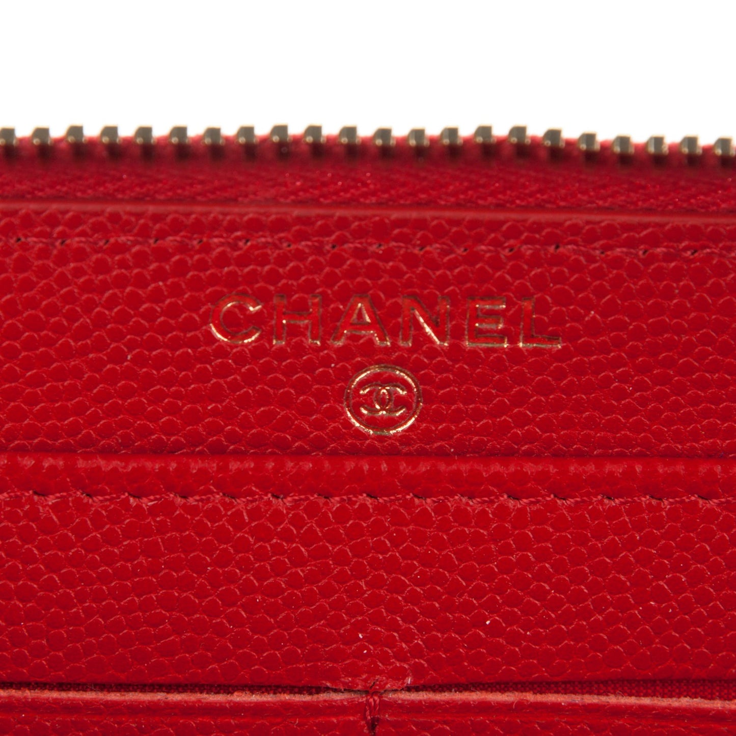 Caviar Camellia Embossed Zip Around Large Gusset Wallet Red