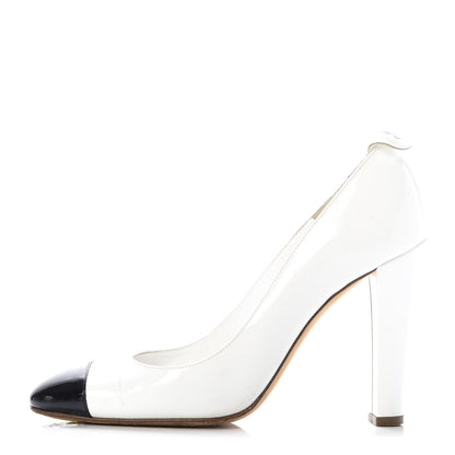 Chanel Patent Calfskin Cap Toe Pumps 40 White Black 1 of 9