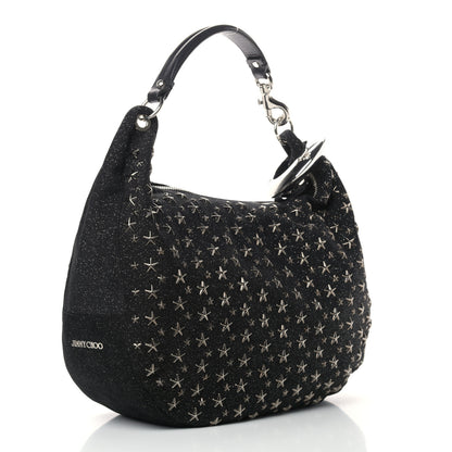 Jimmy Choo Glitter Canvas Star Studded Solar Sky Hobo Black 3 of 10