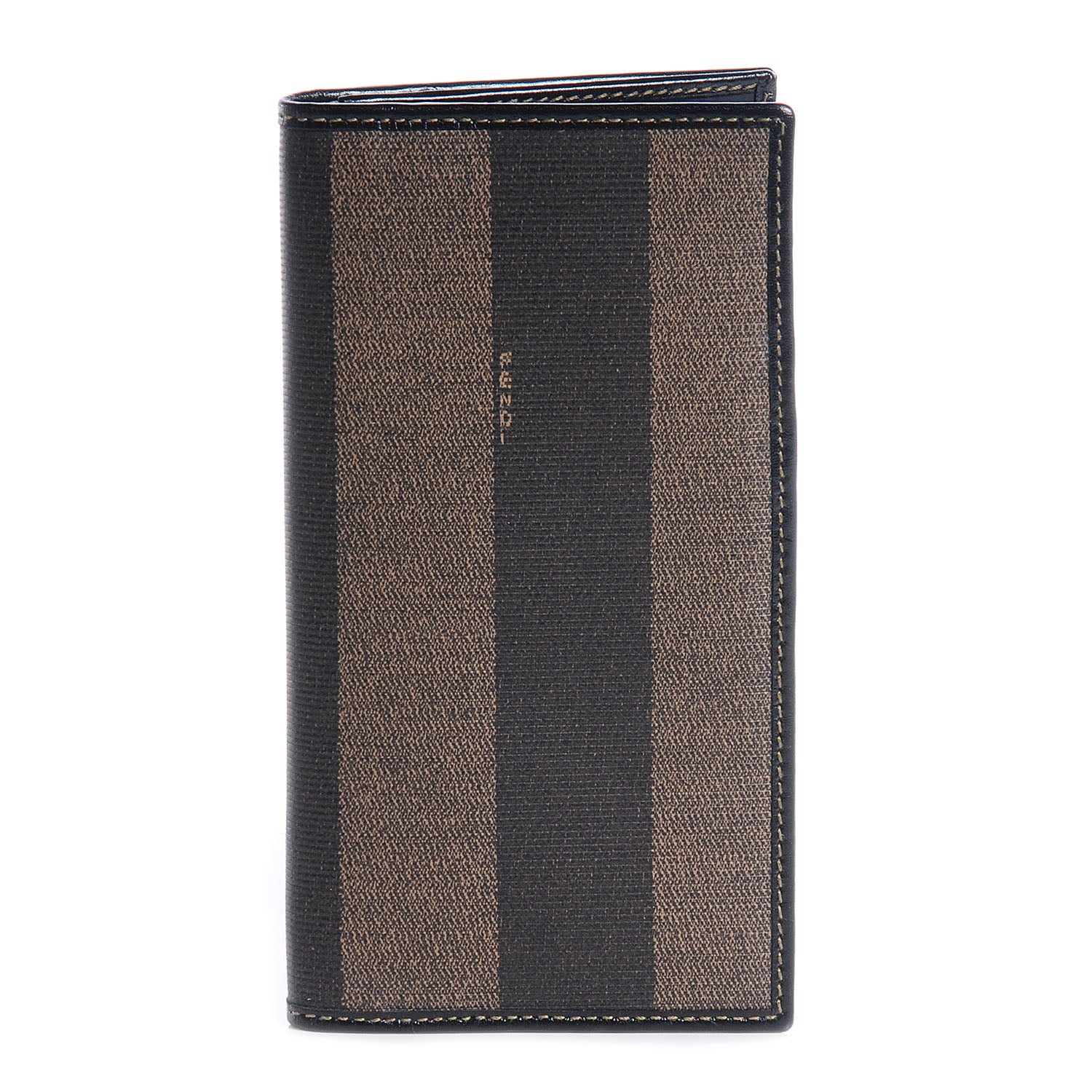 Fendi Vintage Pequin Stripe Checkbook Wallet Tobacco 1 of 8