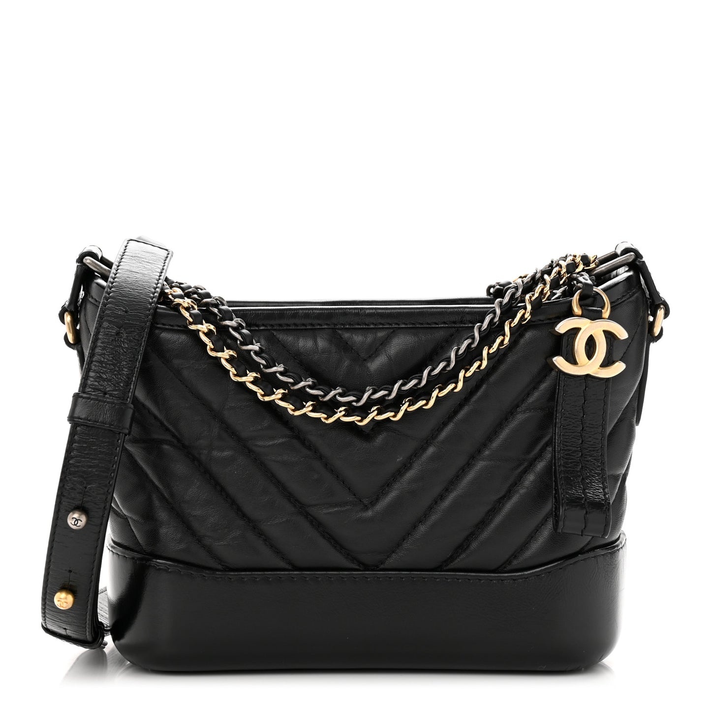 Aged Calfskin Chevron Quilted Small Gabrielle Hobo Black