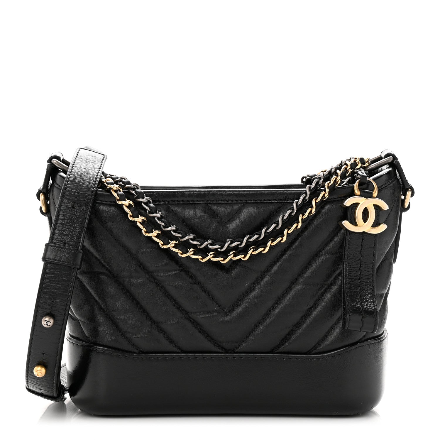 Chanel Aged Calfskin Chevron Quilted Small Gabrielle Hobo Black 1 of 10