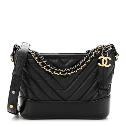 Chanel Aged Calfskin Chevron Quilted Small Gabrielle Hobo Black 1 of 10