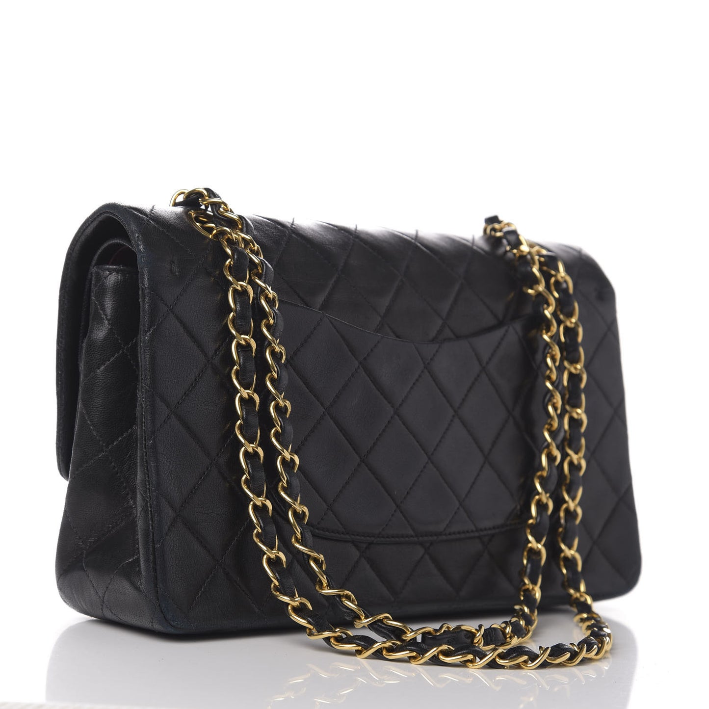 Lambskin Quilted Medium Double Flap Black