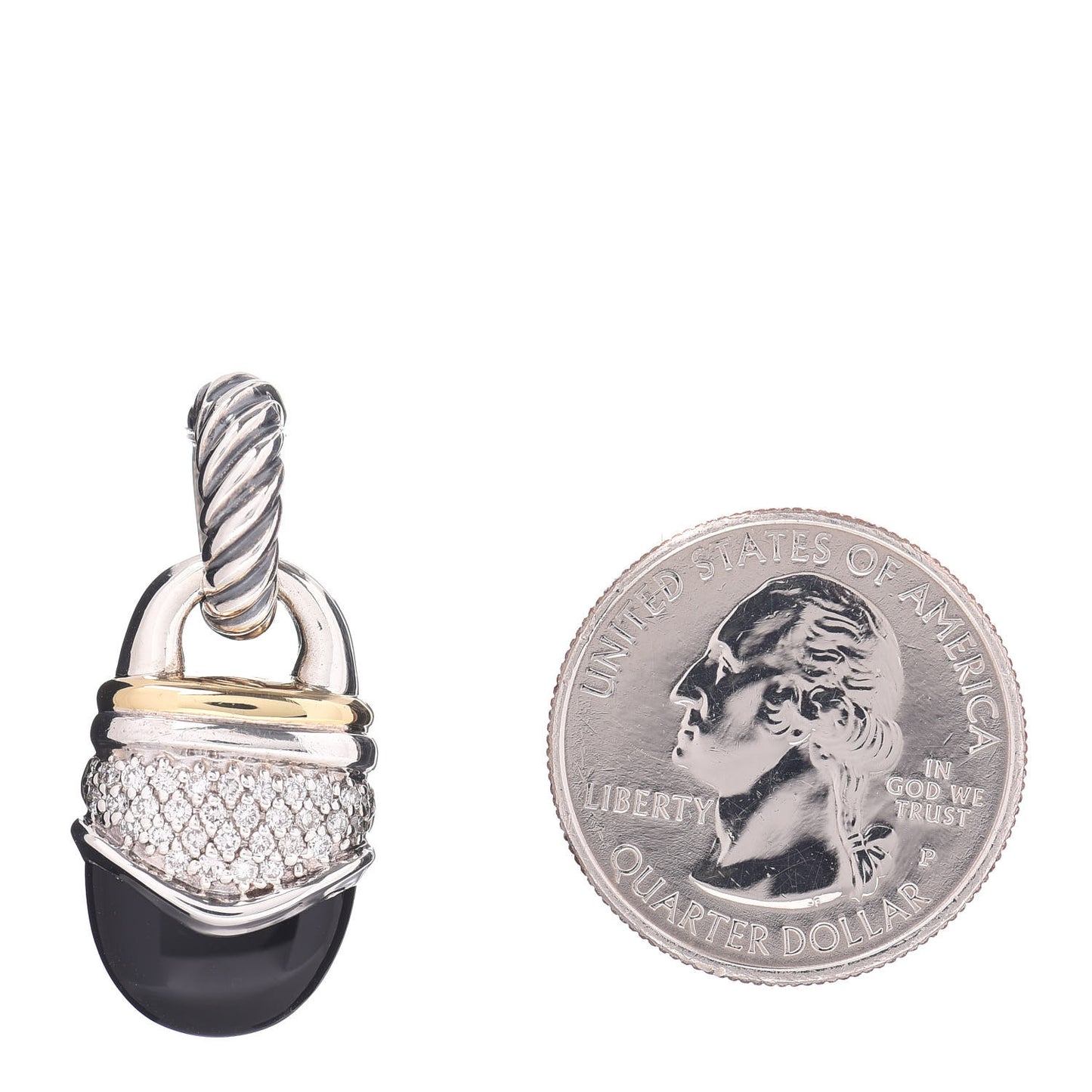 Sterling Silver 18K Yellow Gold Diamond Black Onyx Acorn Pendant