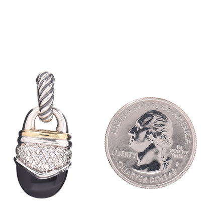 David Yurman Sterling Silver 18K Yellow Gold Diamond Black Onyx Acorn Pendant 2 of 3