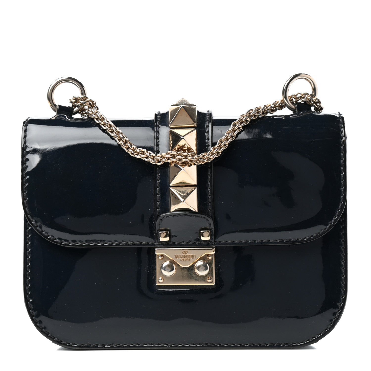 Valentino Garavani Patent Small Glam Lock Rockstud Flap Marine 1 of 9