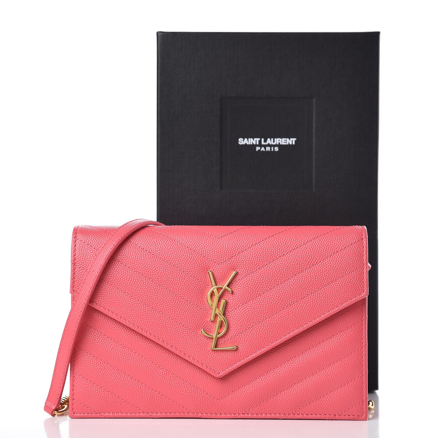 Grain De Poudre Matelasse Chevron Monogram Chain Wallet Rose Clair