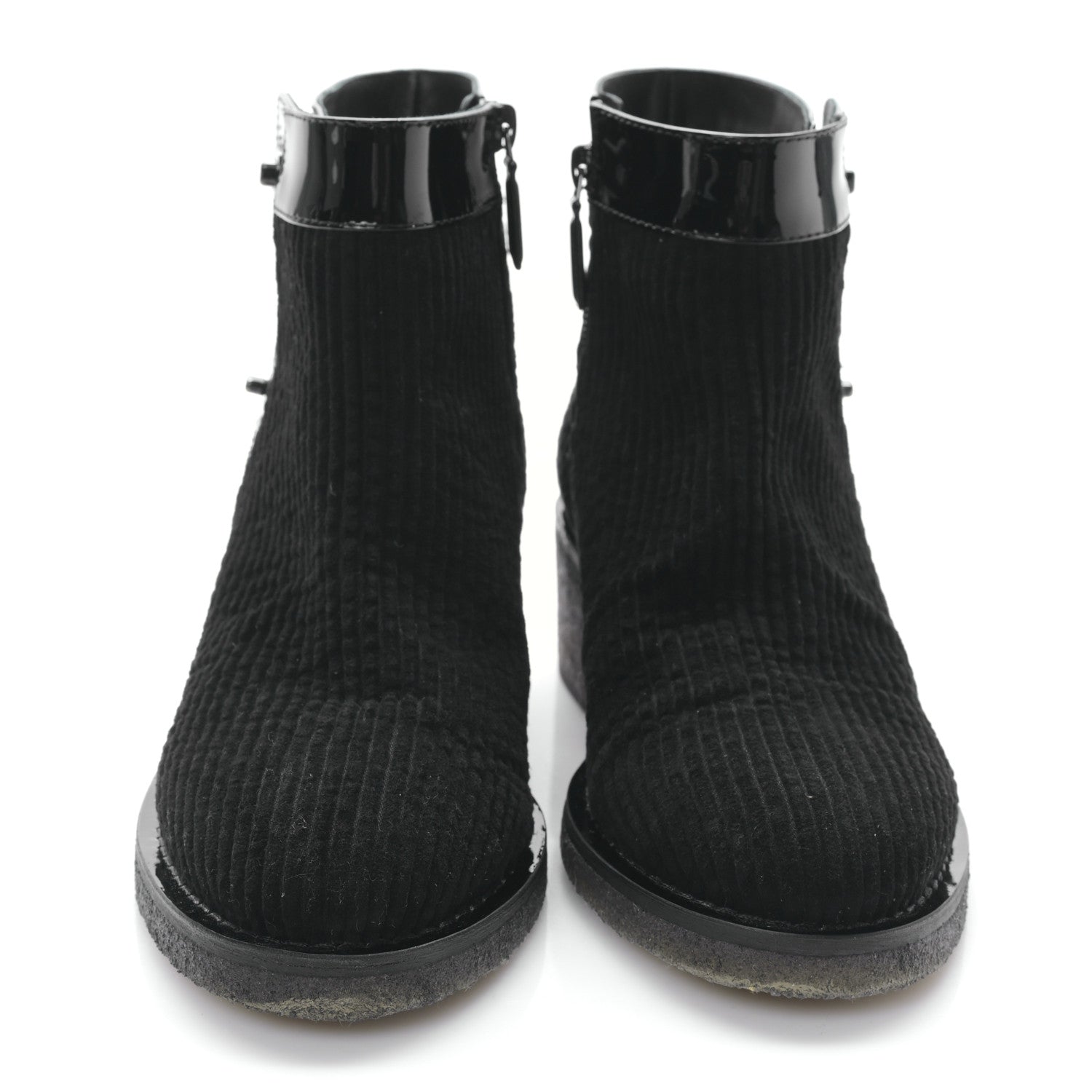 Chanel Velvet Patent CC Turnlock Ankle Boots 38 Black 2 of 8