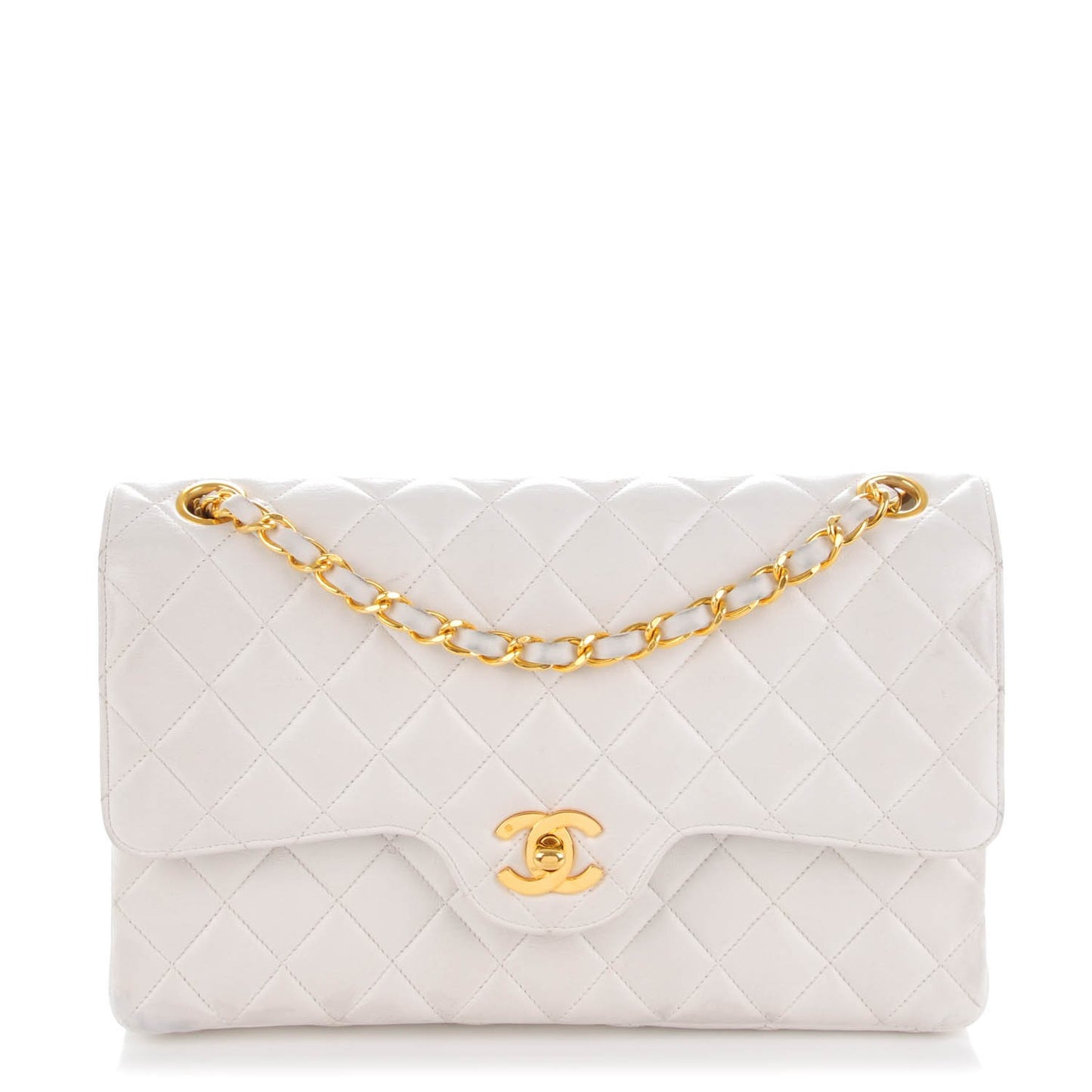 Lambskin Quilted Medium Double Flap White