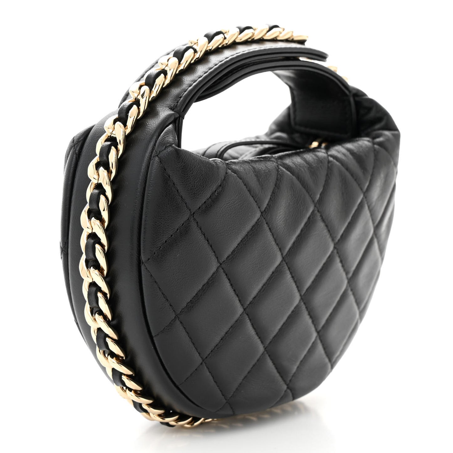 Lambskin Quilted Chain Around Pouch Black