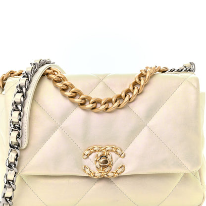 Chanel Iridescent Calfskin Quilted Medium Chanel 19 Flap White 8 of 10