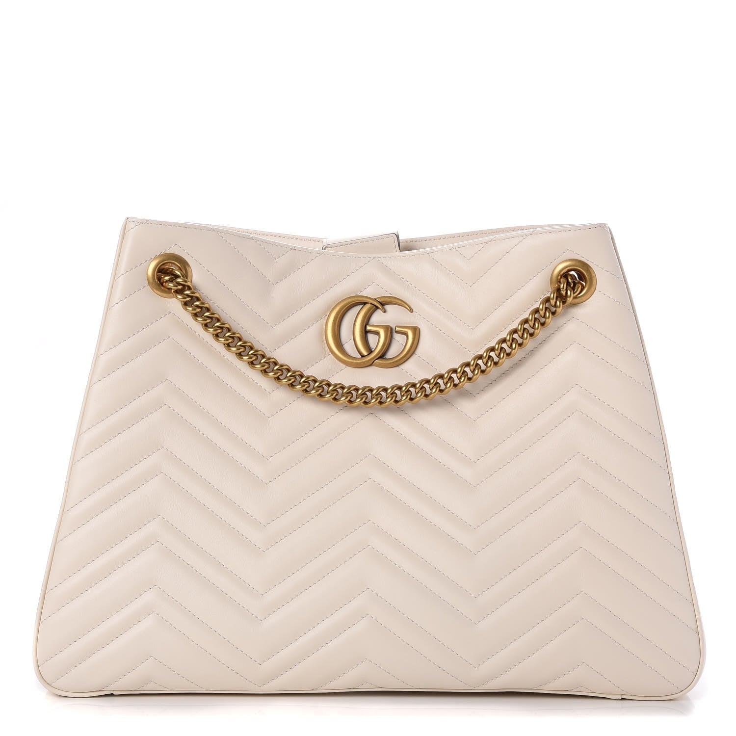 Gucci Calfskin Matelasse Medium GG Marmont Shoulder Tote Bag White 1 of 8