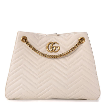 Gucci Calfskin Matelasse Medium GG Marmont Shoulder Tote Bag White 1 of 8