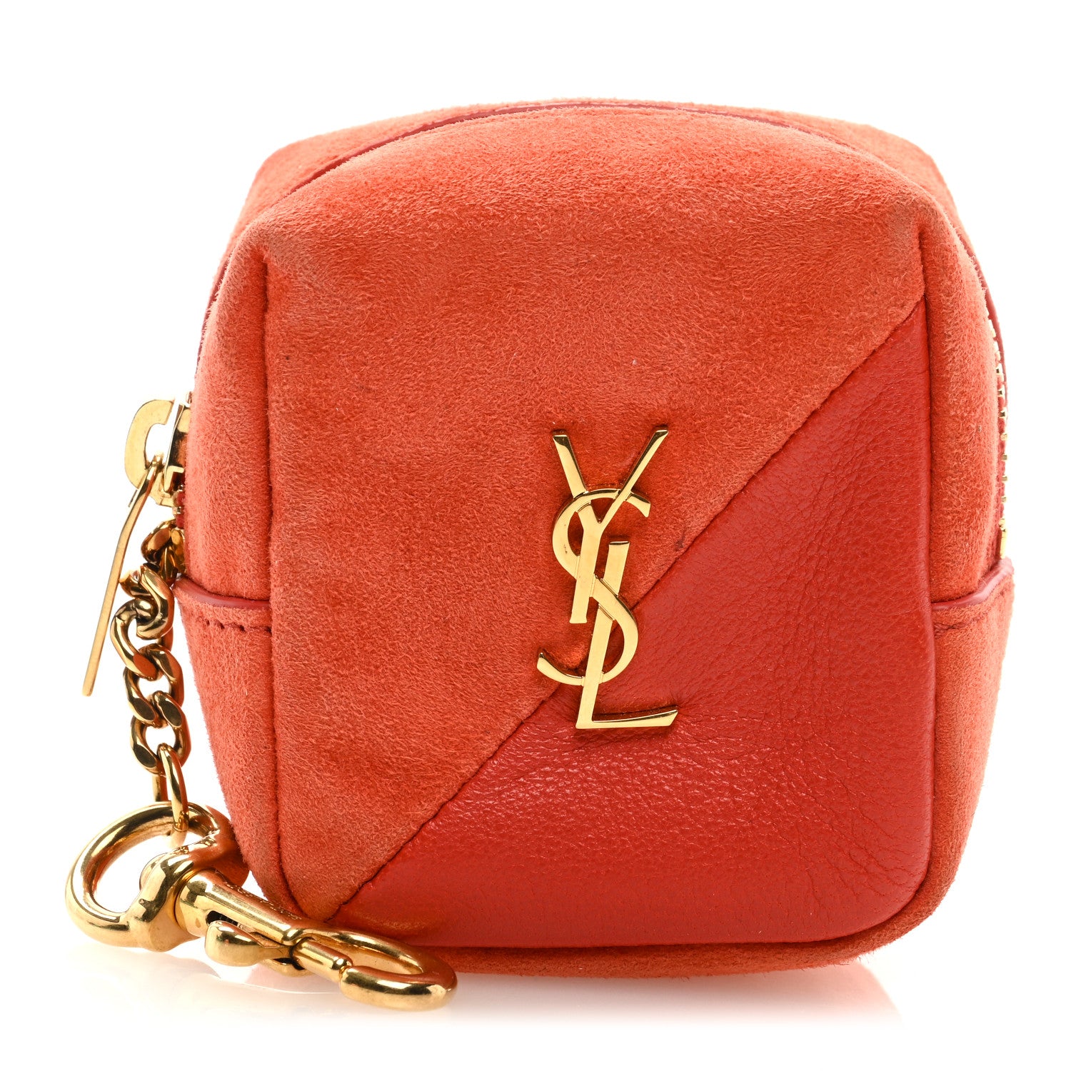 Saint Laurent Suede Lambskin Jaime Cube Charm Keychain Orange 1 of 6