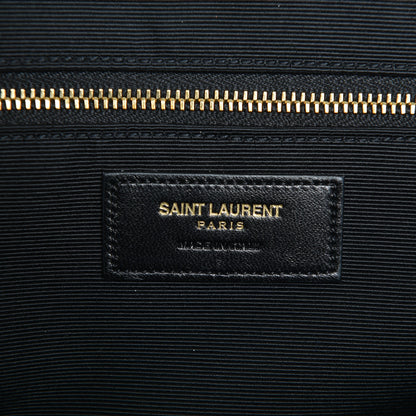 Saint Laurent Grain De Poudre Matelasse Chevron Large Monogram Satchel Black 6 of 6