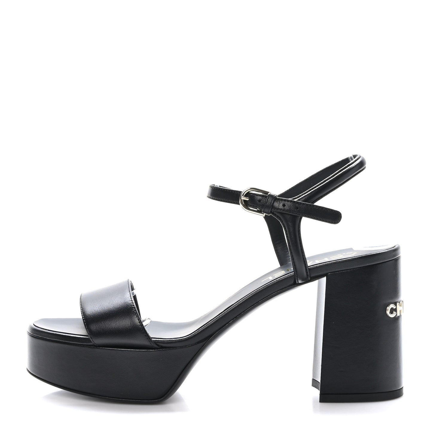 Lambskin Logo Platform Sandals 39.5 Black