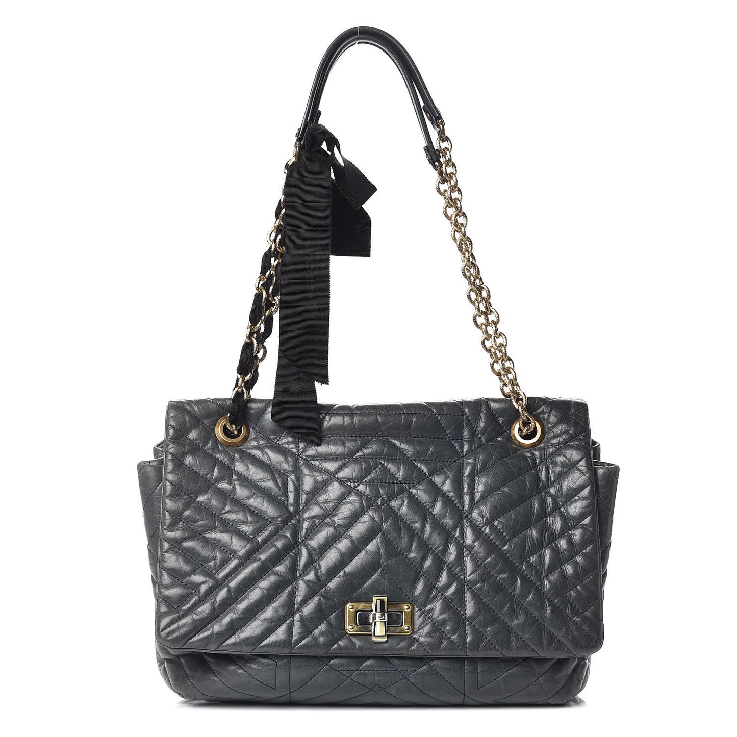 Calfskin Quilted Large Happy Shoulder Bag Grey
