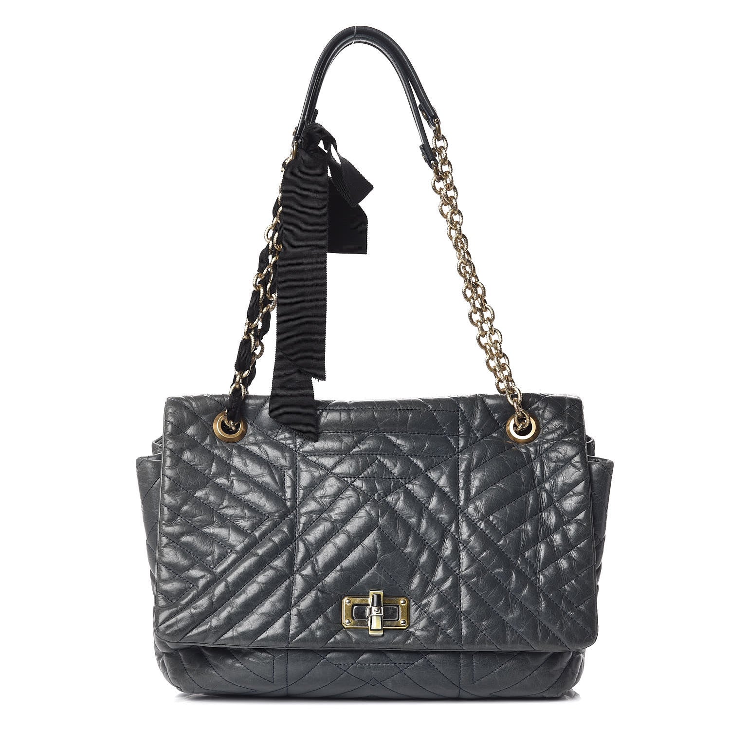 Lanvin Calfskin Quilted Large Happy Shoulder Bag Grey 1 of 9