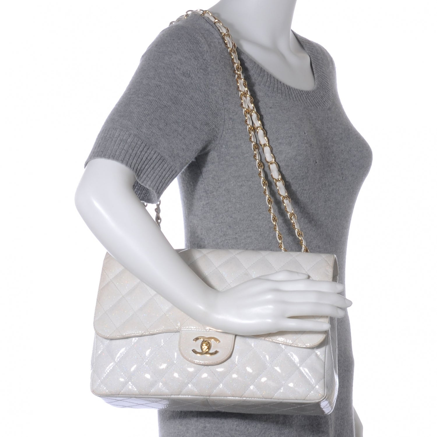Chanel Patent Quilted Evening Star Jumbo Flap White 2 of 11