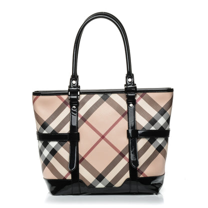 Burberry Patent Supernova Check Medium Denham Tote Black 1 of 8
