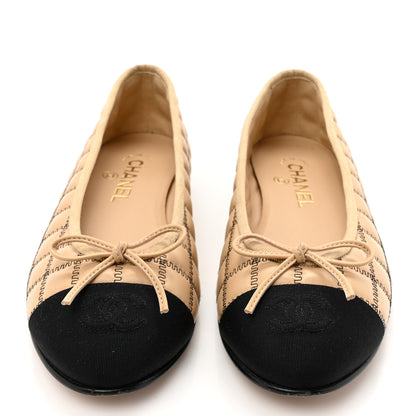 Chanel Lambskin Embroidered Quilted Cap Toe Ballerina Flats 38.5 Beige Black 3 of 9