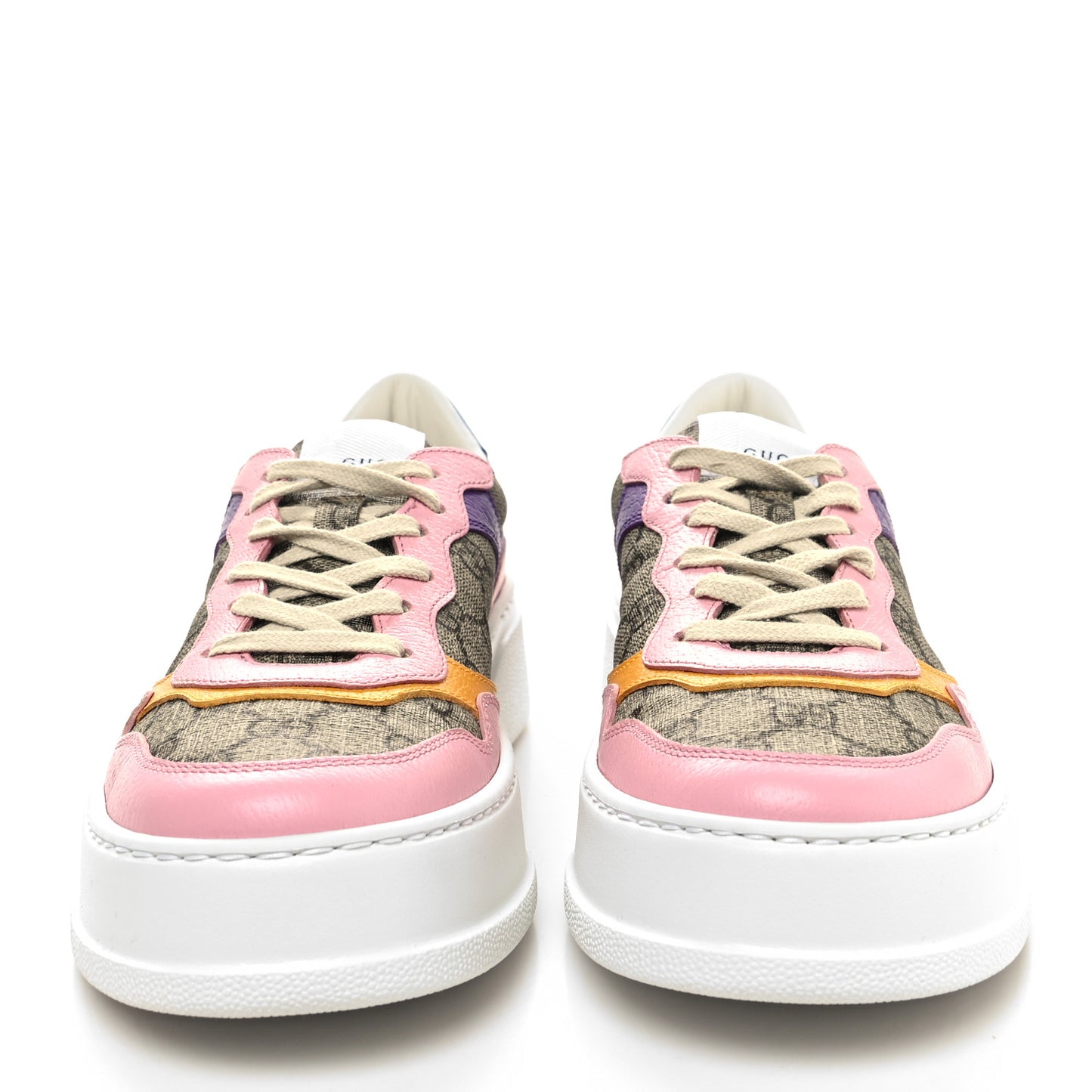 Calfskin GG Supreme Monogram Perforated Womens Platform 55mm Sneakers 40.5 Beige Ebony Sugar Pink Crop Shine Purple