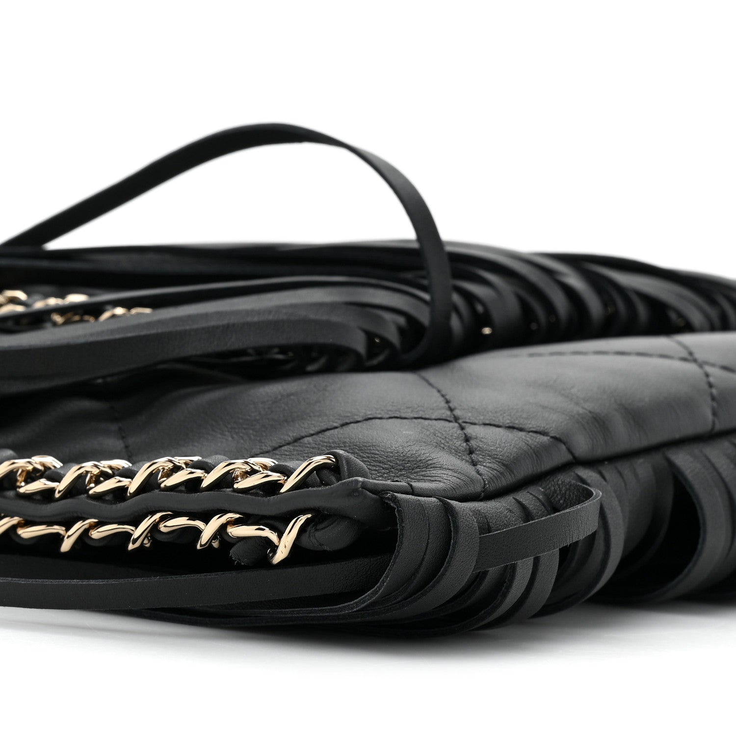 Chanel Calfskin Quilted Fringe Shopping Bag Black 9 of 9