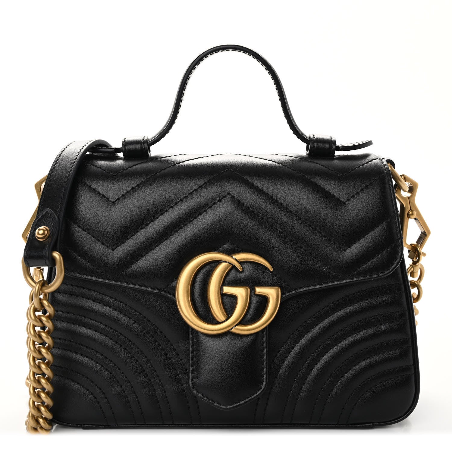 Gucci Calfskin Matelasse Mini GG Marmont Top Handle Shoulder Bag Black 1 of 10