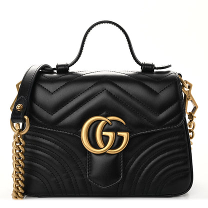 Gucci Calfskin Matelasse Mini GG Marmont Top Handle Shoulder Bag Black 1 of 10