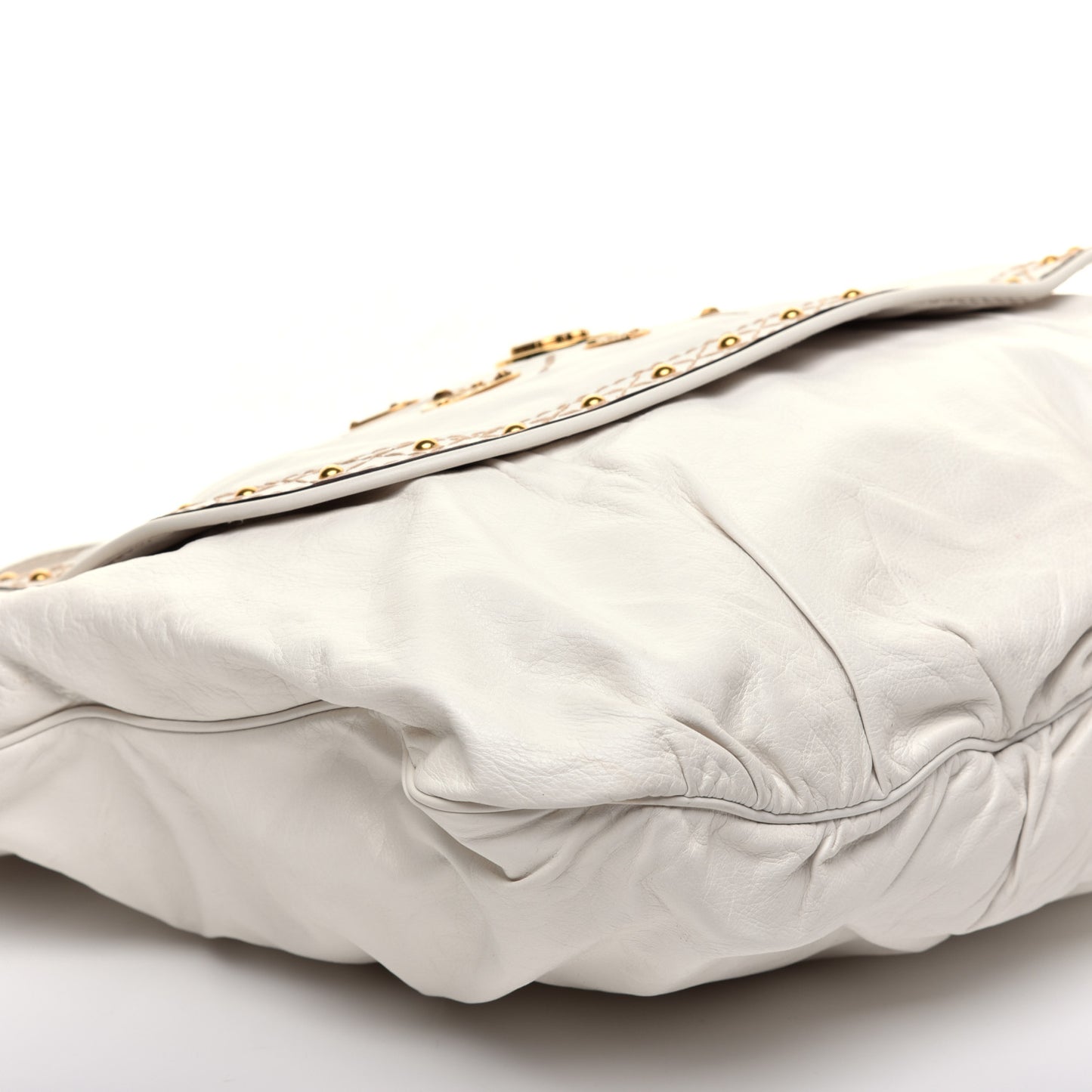 Calfskin Studded Large Irina Shoulder Bag White