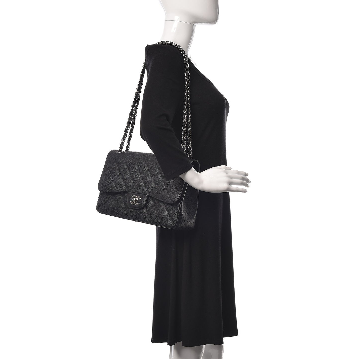 Caviar Quilted Jumbo Double Flap Black