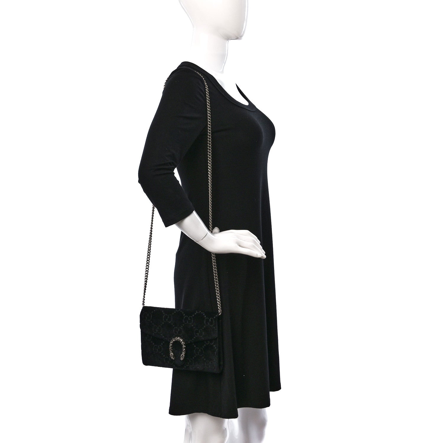 Gucci Velvet GG Monogram Mini Dionysus Chain Wallet Black 2 of 11