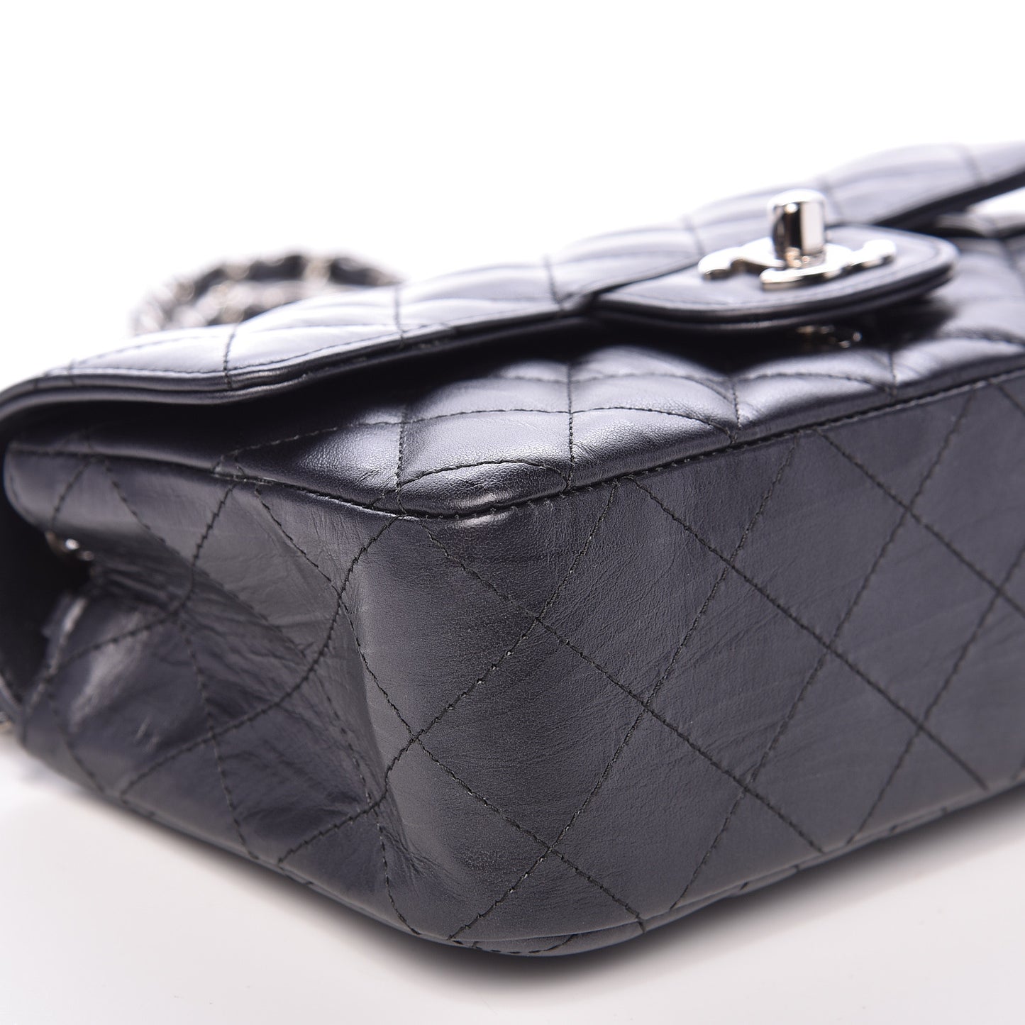 Iridescent Calfskin Quilted Mini Rectangular Flap Charcoal