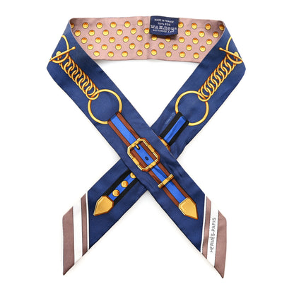 Hermes Silk Grand Tralala Twilly Marron Glace Marine Gold 1 of 4