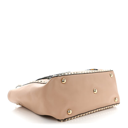 Valentino Garavani Vitello Butterfly Embellished Medium Rockstud Tote Camel Rose Multicolor 4 of 13