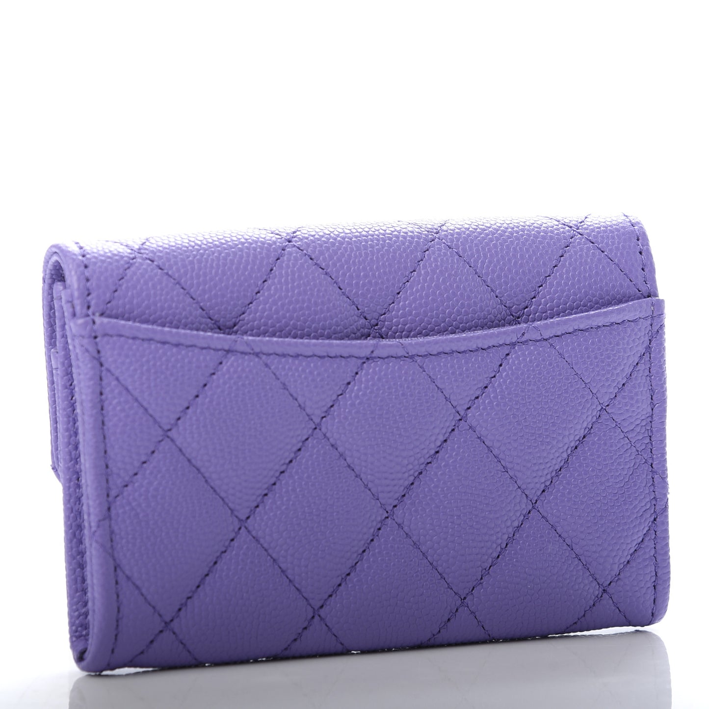 Caviar Quilted Flap Card Holder Wallet Purple